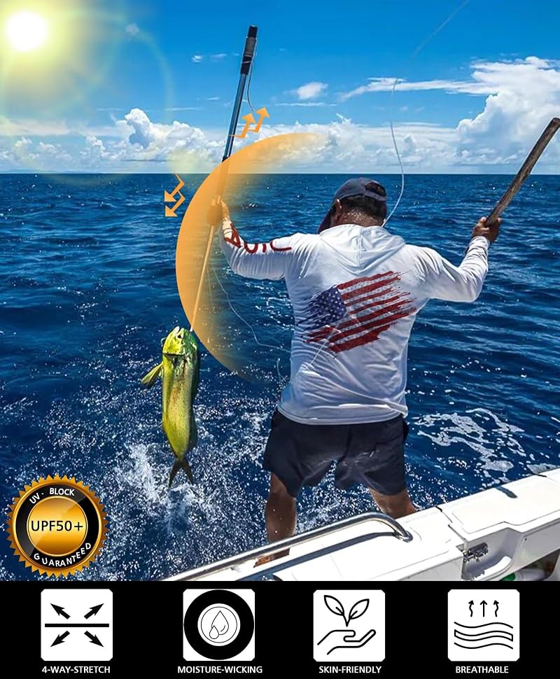Men's American Flag Fishing Shirt Hooded UPF 50+ Sun Protection - X-Large (B-f-white-flag+X-Large)