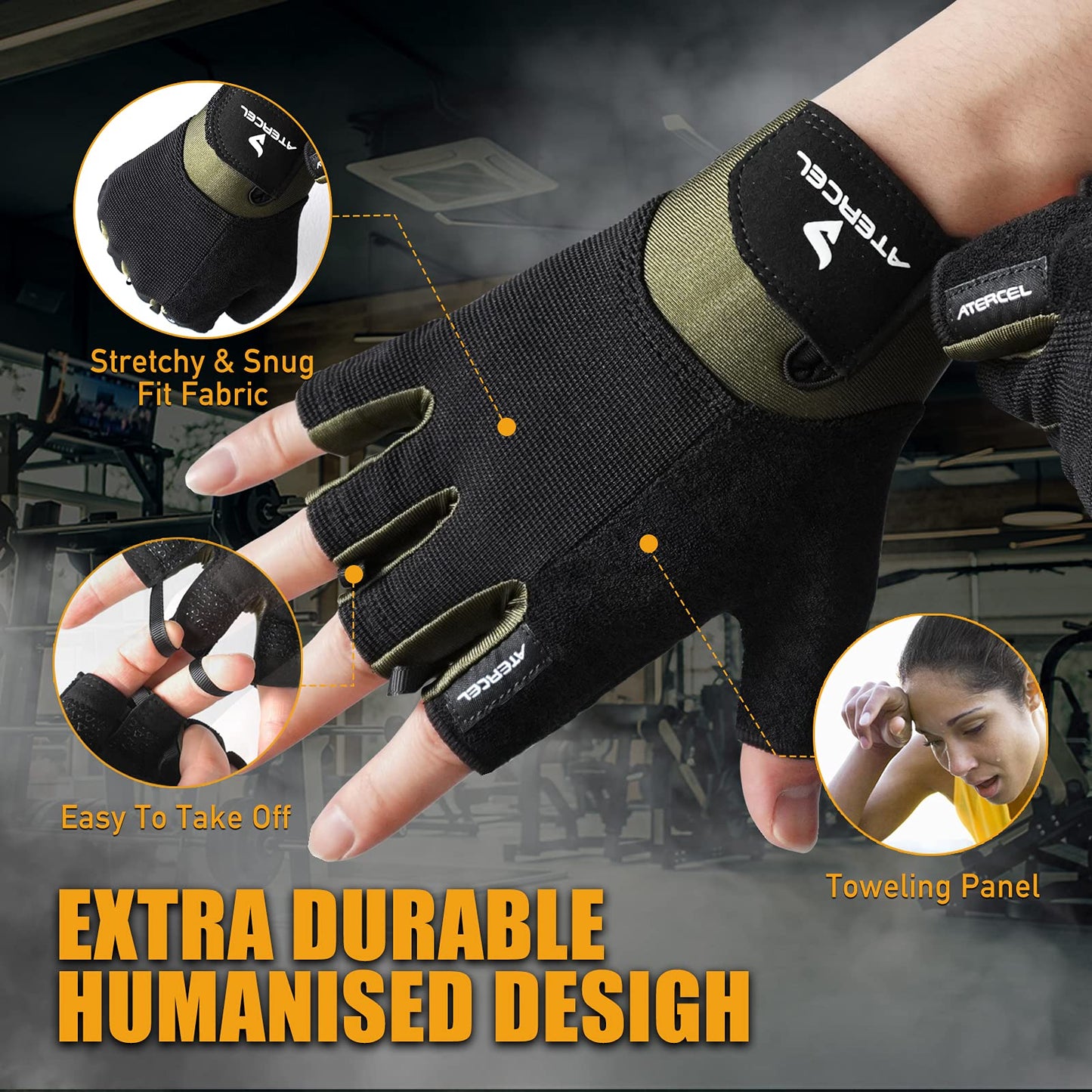 ATERCEL Workout Gloves for Men and Women, Exercise Gloves for Weight Lifting, Cycling, Gym, Training, Breathable and Snug fit (Green, Medium)