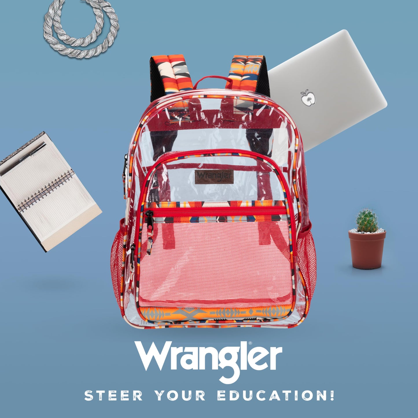 Wrangler Clear Backpack for Girls- Water Resistant Clear Bookbag, Plastic See Through Backpack for Stadium Events and School