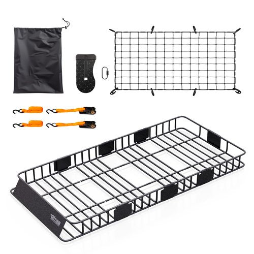 Bonnlo 250lbs Extendable Rooftop Cargo Carrier,84 * 39 * 5.5inch Universal Roof Rack Basket with Rubber Net,Storage Bag,Straps and Footrest,for SUV/Truck/Van