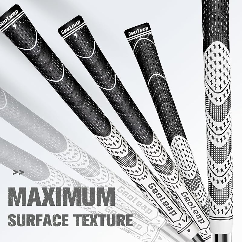 Geoleap Golf Grips Set of 13 - Hybrid Natural Rubber & Cotton, White, Midsize