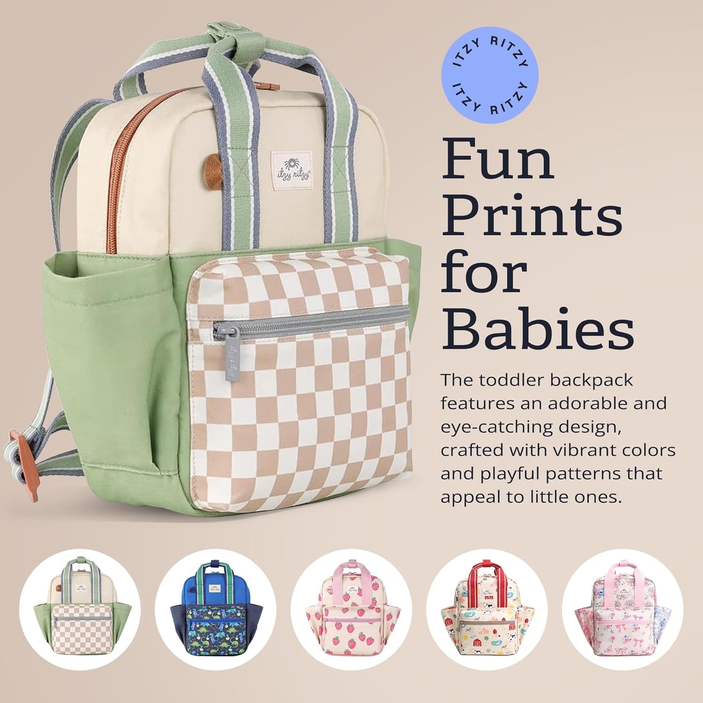 Itzy Ritzy Toddler Backpack - Daycare Bag - Features Adjustable Shoulder Straps, 2 Side Pockets & Spacious Interior with Wipeable Fabric Lining & Name Label, Strawberry Backpack