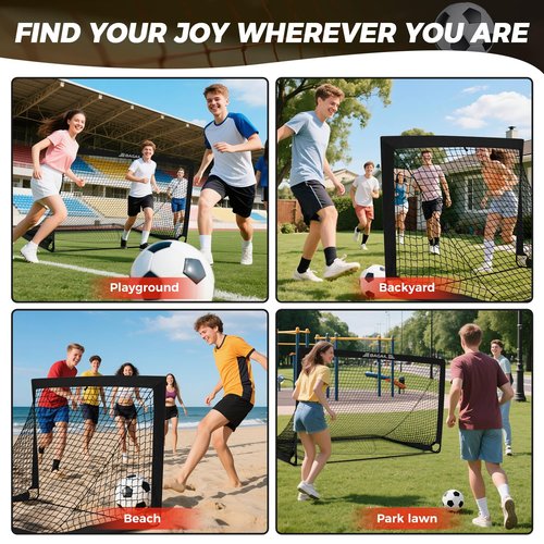 BAGAIL Soccer Goals for Backyard Set, 2 of 6 x 4ft Portable Pop Up Soccer Nets, Foldable Training Equipment with Soccer Ball, Ladder, Cones, Targets for Outdoor Games - Black