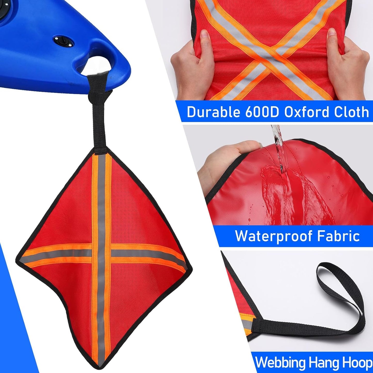 2PCS Kayak Flag, 13x13 in Red Flag for Truck Loads, High Visibility Reflective Safety Flags for Trucks Boat Kayak Canoe SUP Towing, Trailer Warning Flags Tear-Resistant Reinforced Edge, Weather Proof