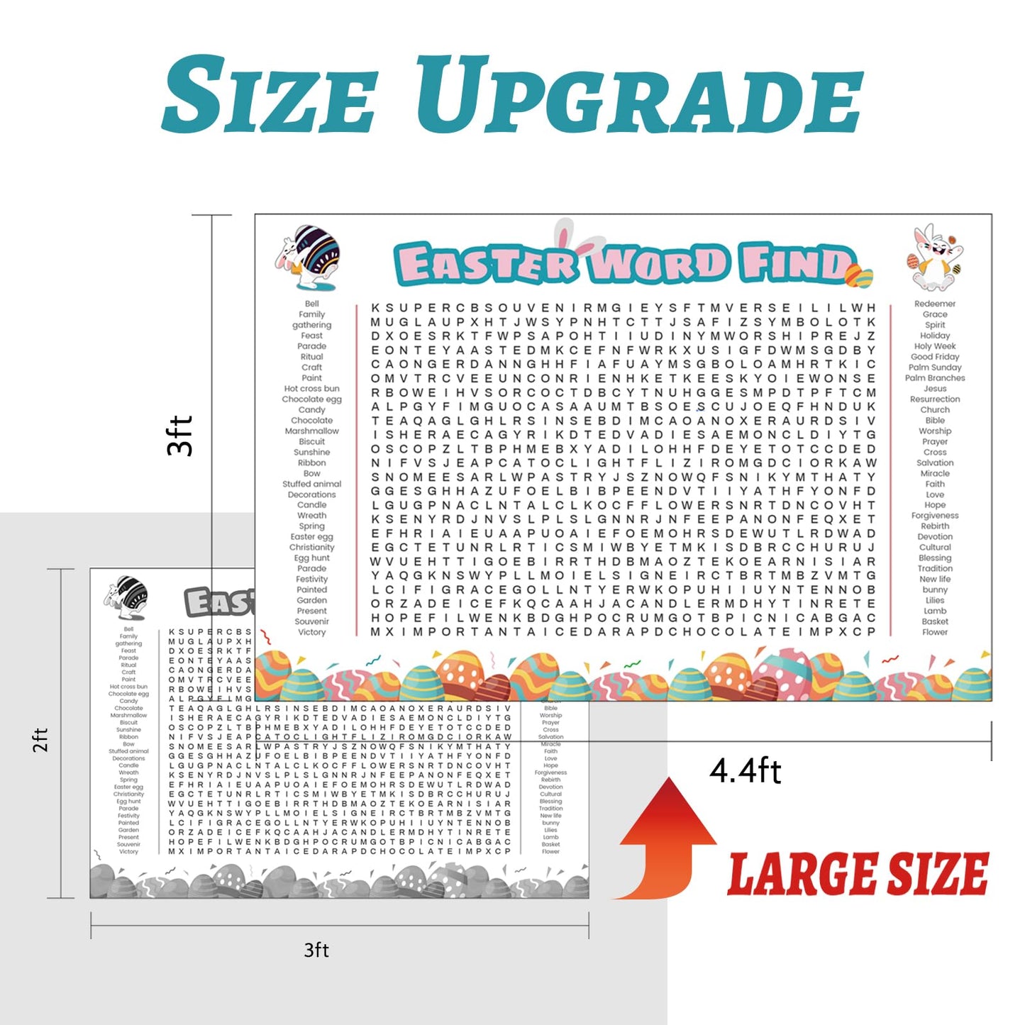 WBCPATY Jumbo Large Size Easter Word Search Poster, 53" X 36" Giant Holiday Word Search Wall Poster for Easter, Wall Game with 64 Words for Family Holiday Party Activity