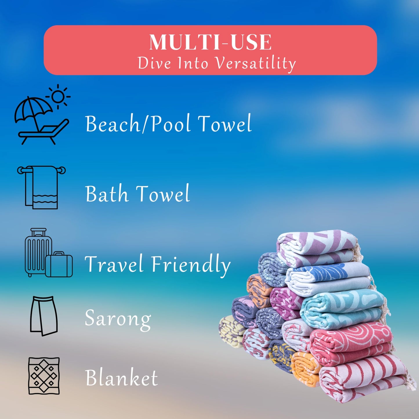 Luxurious Turkish Cotton Beach Towels Oversized (69 x 37 inch) - Sandless, Lightweight Quick Dry Beach Towel for Women- Easy to Pack, Travel Friendly -Beach Gifts for Women -, 100% Soft Cloud Cotton