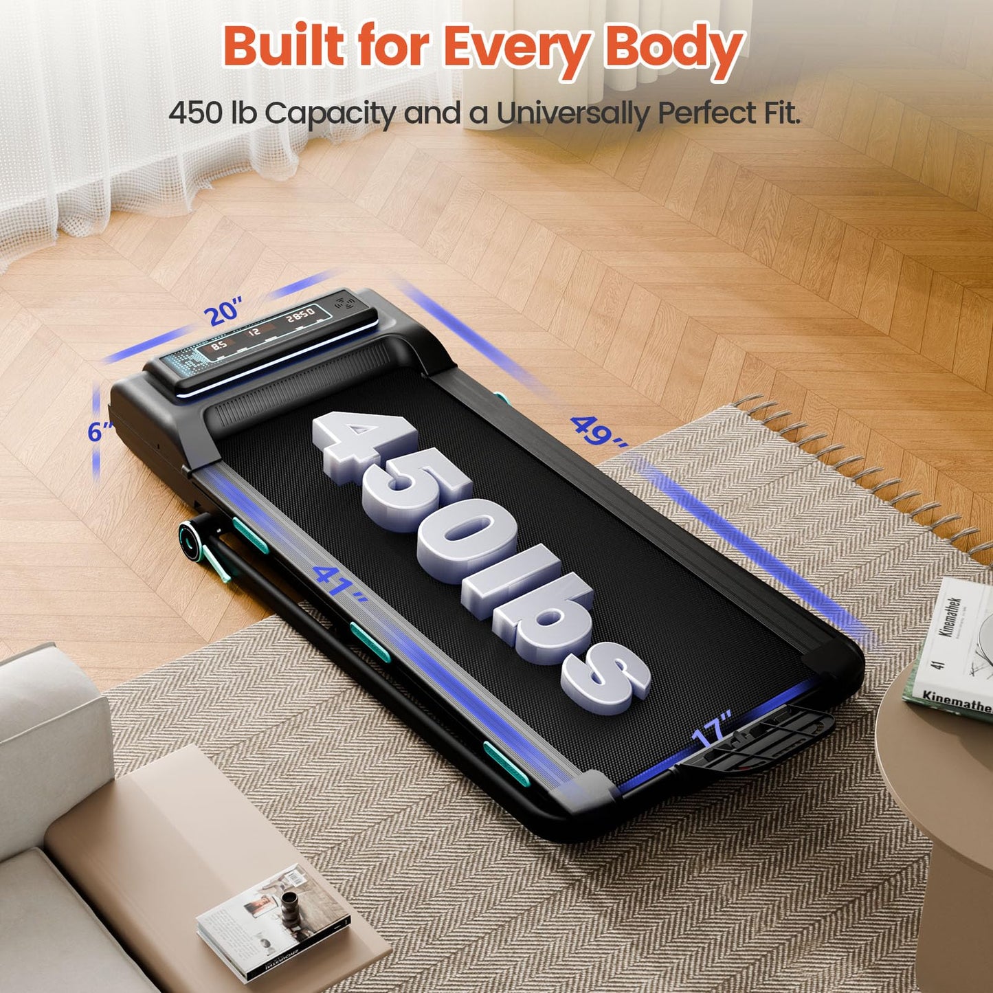 Trygoal Treadmill with 12% 11-Level Auto Incline, Walking Pad with Handle Bar, 450 lbs Capacity, Under Desk Foldable Treadmills with Bluetooth Speaker, Powerful Walking Pad for Home, APP Connect