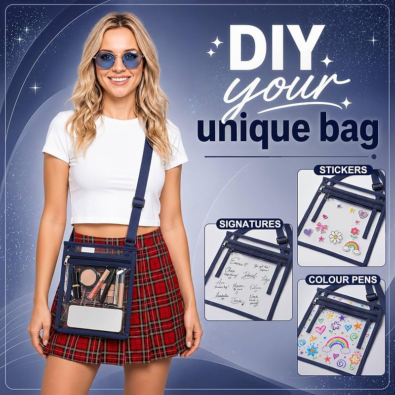 Dark Blue 20-Pack Clear Stadium Crossbody Bags with Nylon Strap