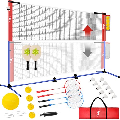 KIKILIVE Pickleball Badminton Net Set for Backyards, All-in-One Portable Volleyball Combo Set with Adjustable Net, Volleyball Pickleball Paddles & Badminton Rackets for Indoor Outdoor