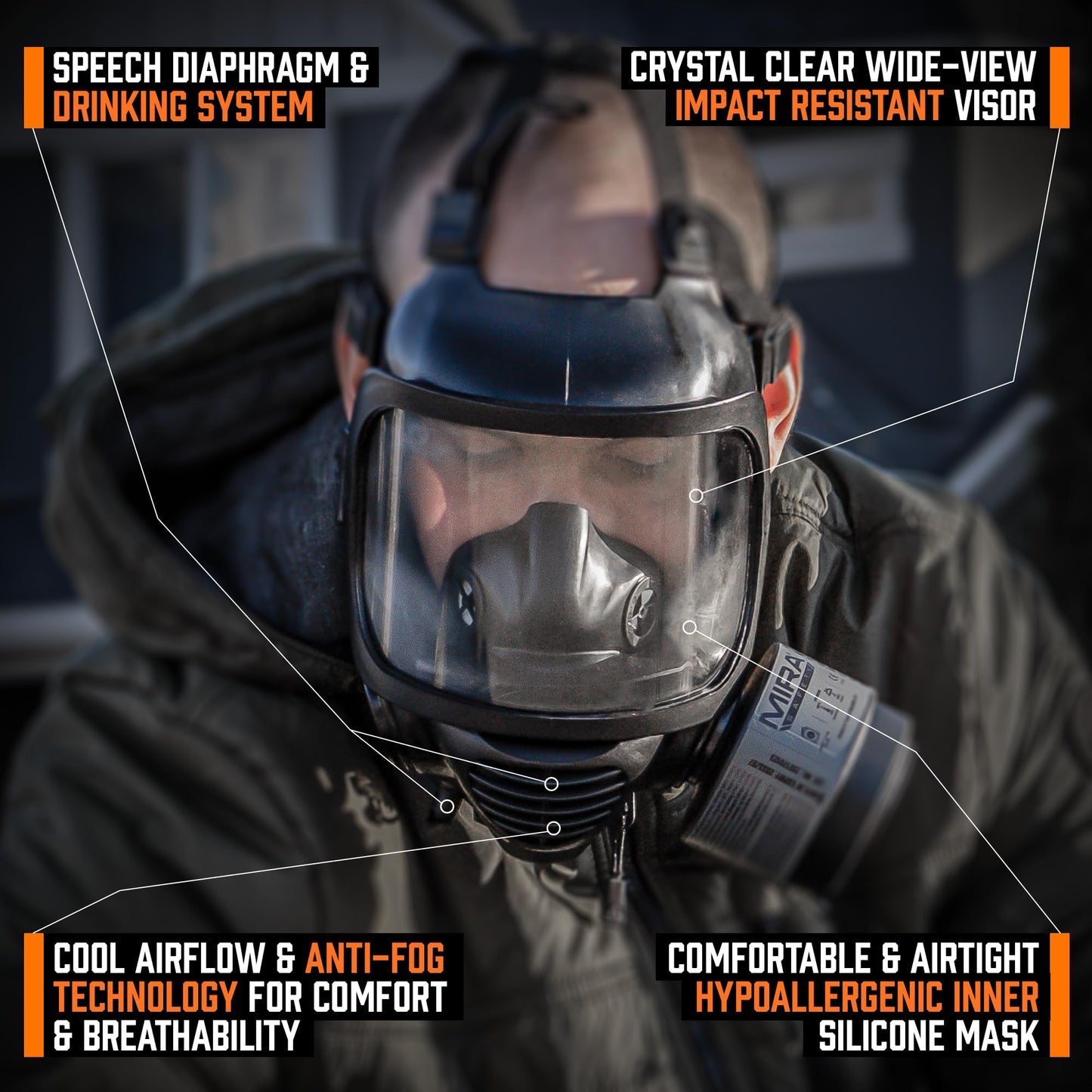 MIRA SAFETY M Certified CBRN Full Face Gas Mask Reusable Respirator Professional Grade (CM-6M Mask WITH Drinking System), 2 Piece Set