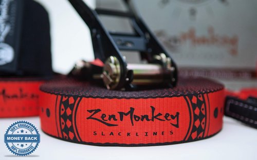 ZenMonkey Slackline Kit with Overhead Training Line, Arm Trainer, Tree Protectors, Cloth Carry Bag and Instructions, 60 Foot - Easy Setup for The Family, Kids and Adults