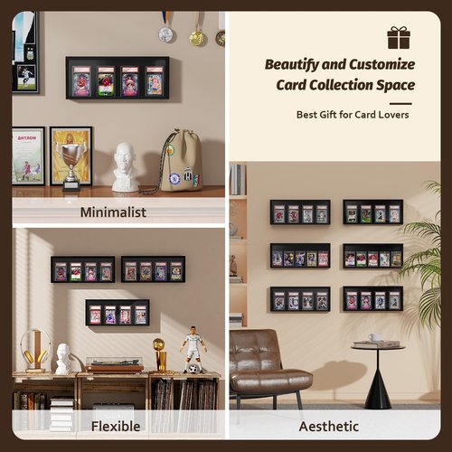 Emfogo Card Display Case, Trading Card Display Frame Wall Mount, Wooden Baseball Card Display Case with Clear View, Graded Sports Card Display for Trading Card Collection (1 Pack-Black)