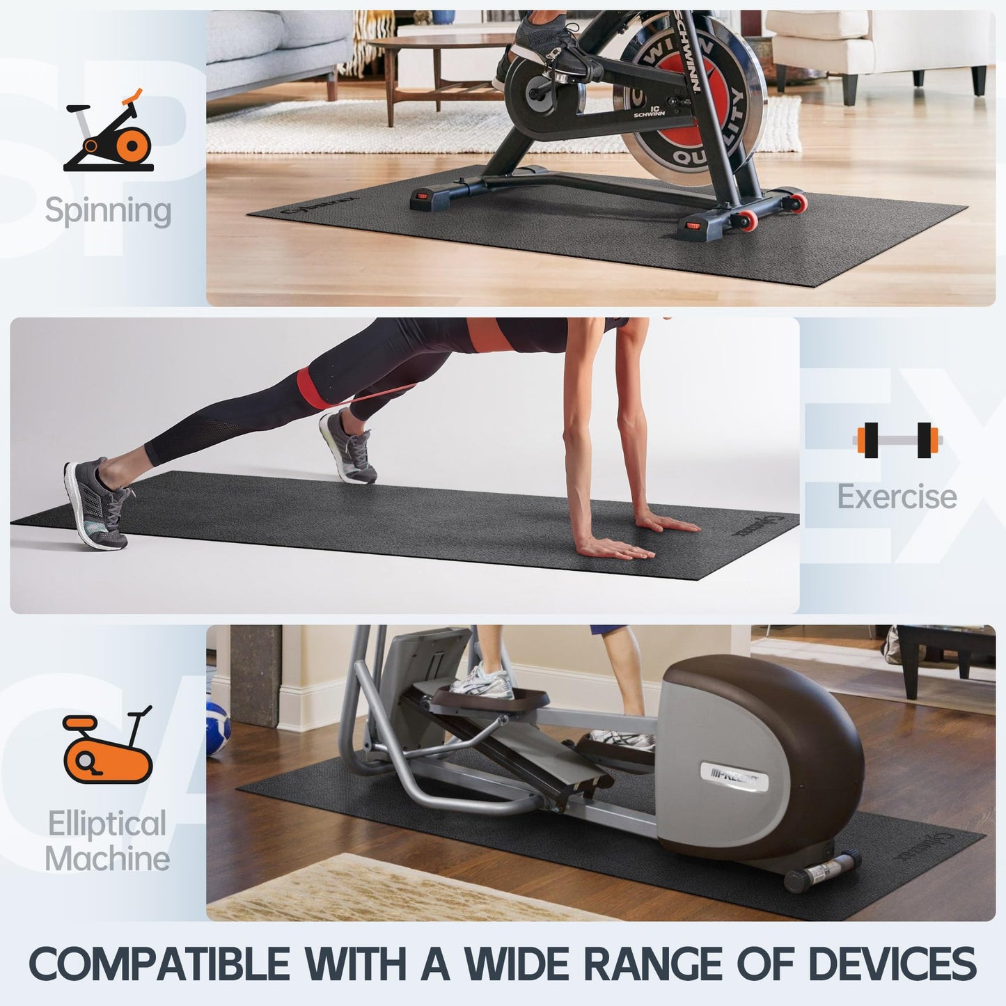 Cybstrax Exercise Equipment Mat for Bike, Treadmill, Elliptical, Yoga - 90" x 40" Non Slip Bike Trainer Mat for Stationary Spin Bike Indoor Outdoor, High Density Workout Floor Protector Mat