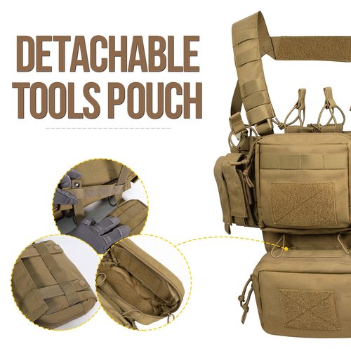 VISMIX Tactical Chest Rig, Adjustable & Detachable Chest Rig Molle Military Chest Bag Pack with Magazine Pouch for Men Hunting Shooting Coyote Brown