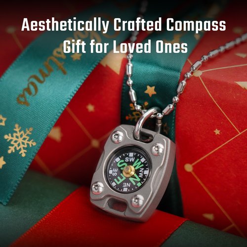 Mecarmy Mini Compass Titanium/Brass, Pocket Compass Hiking Survival, Small Waterproof Ipx5 Hiking Compass Keychain, Special Compass Necklace, Survival Hiking Gear Graduation Present for Women Men