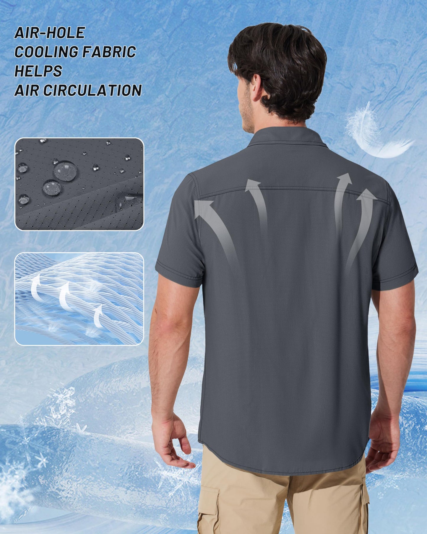 MAGCOMSEN Sun Shirts for Men Short Sleeve SPF Performance Fishing Shirts Dry Fit Light Weight Button Up Work Shirts Dark Grey L