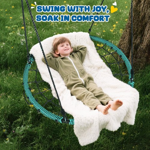 Trekassy 750lbs 40" Spider Web Saucer Tree Swing for Kids Adults, Outdoor Net Swing with Steel Frame and 2 Hanging Straps-Green