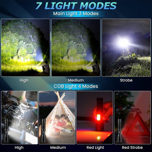 Rechargeable LED Flashlights High Lumen,990,000 Lumens Super Bright Flashlight,Powerful Flash Light 7 Modes with COB Work Light Waterproof for Home Outdoor Camping Hiking