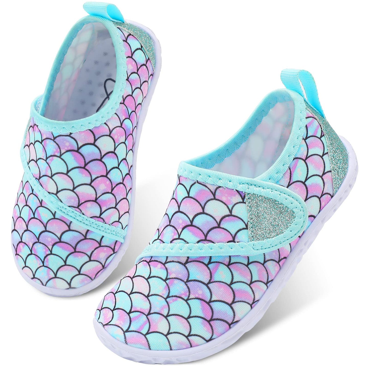 LeIsfIt Toddler Water Shoes Boys Girls Barefoot Aqua Socks Kids Breathable Quick-Dry Swim Shoes for Beach Pool Surf, Green Scale, 7 Toddler
