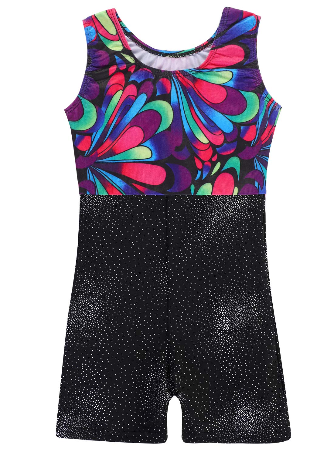 HOZIY Girls Gymnastics Leotards With Shorts Dance Sparkle Size 7-8 Years Old Rose Red Stripe