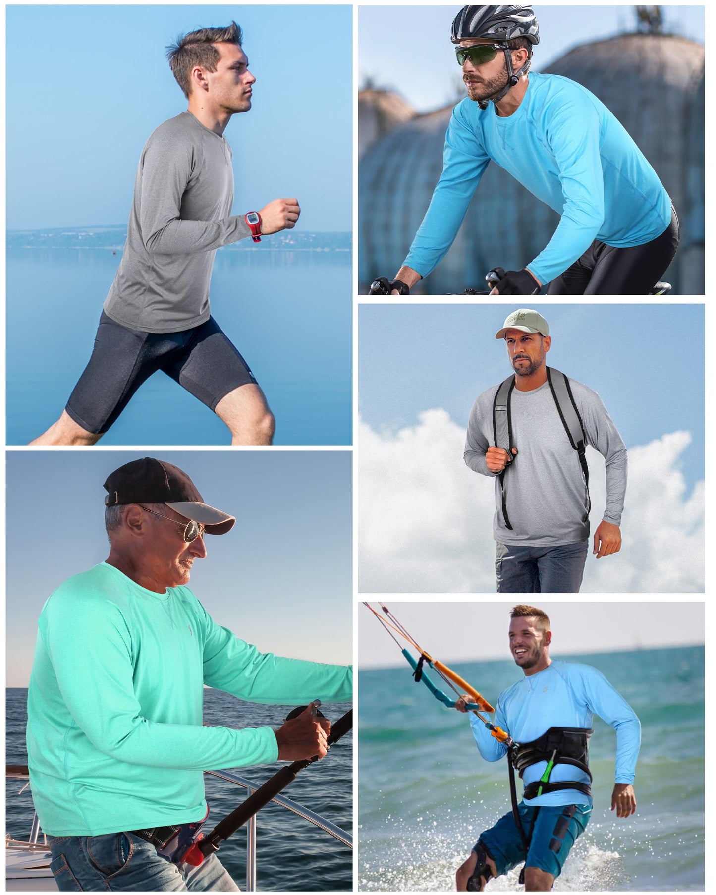Roadbox UPF 50+ Sun Shirts for Men, UV Protection Long Sleeve Swim Shirt, Quick Dry Rash Guard for Fishing Hiking Running Blue