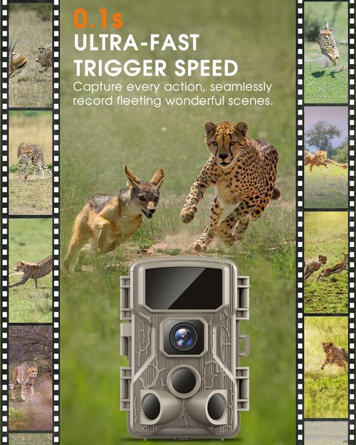 Punvoe Trail Camera WiFi 4K 64MP with 64GB Memory Card 8 Batteries and Night Vision Ip67 Waterproof 130°Wide Angle 0.1s Trigger Speed, Suitable for Outdoor Wildlife Detection, Monitoring Game Cam