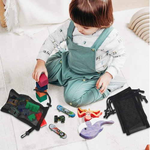 8 Pieces Black Mesh Drawstring Bags with Clips Small Nylon Storage Mesh Bags Shell Bag Dishwasher Net sack for Jewelry Beach Collecting Toys Gifts Travel Kitchen Favor(20 x 15 cm/ 7.9 x 6 Inch)