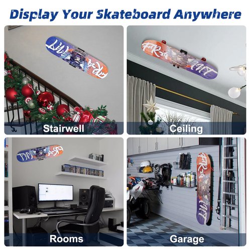YIBEICO Skateboard Decks Wall Mount 360° Rotating Skateboard Wall Hanger, Extending & Floating Display Skateboard Wall Holder Grab & Go Storage Rack,Universal Skate Wall Mount Horizontal Any Angle (1)