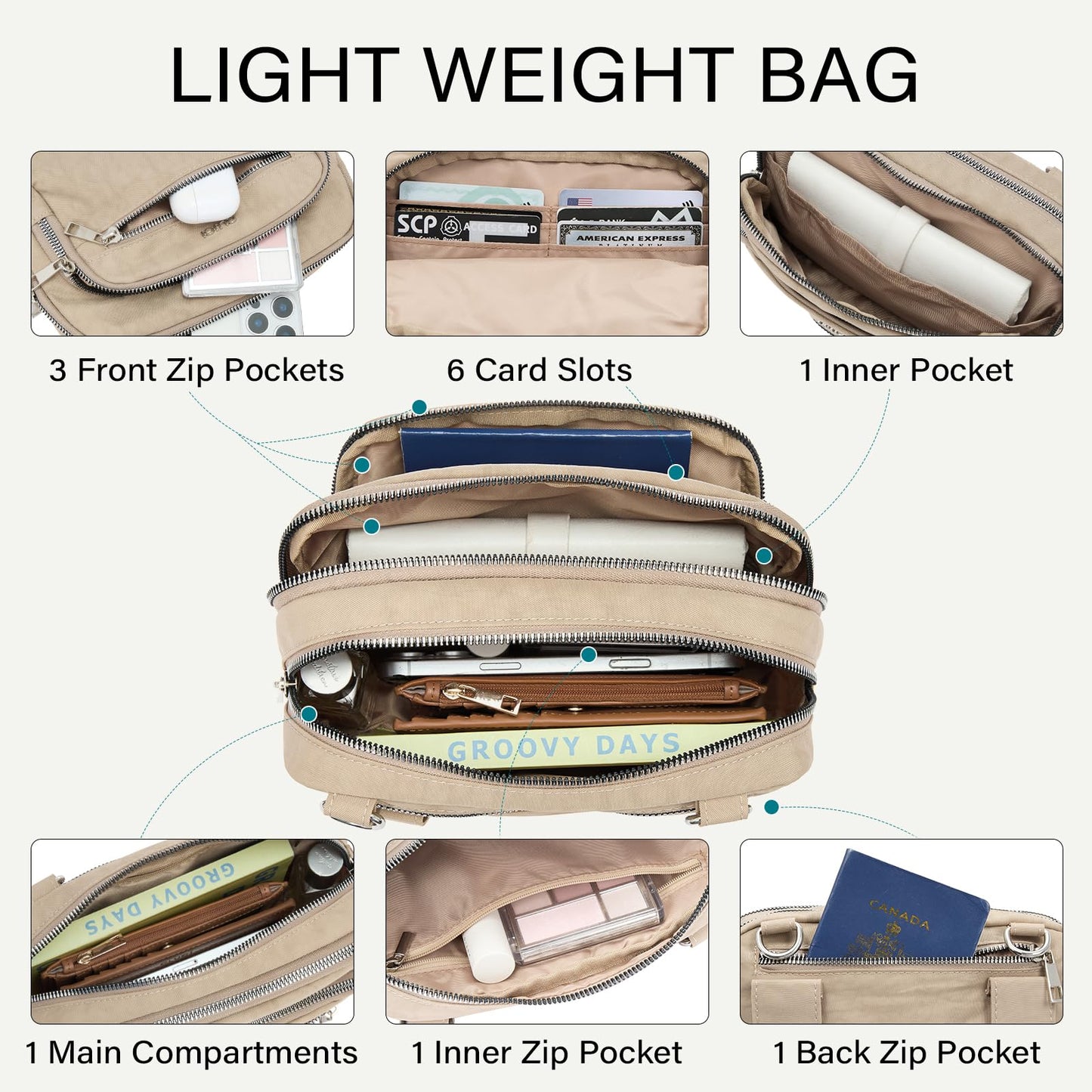 CLUCI Anti Theft Crossbody Bags for Women Travel Small Crossbody Bag Purses for Women RFID Nylon Belt Bag