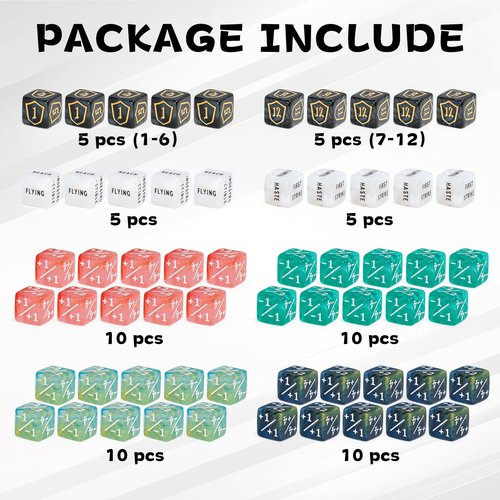60 Pieces MTG Dice Set with Keyword Token Dice & Plus 1 Life Counter & Shield in 6 Colors for Magic The Gathering, MTG, Cards Gaming Accessories