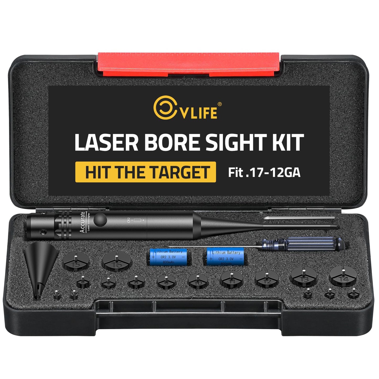 CVLIFE Bore Sight Laser Kit fit 0.17 to 12GA Calibers, Professional Green Laser Boresighter Kit for All Gun, Multiple Caliber Laser Bore Sight for Hunting Rifles Pistols and Handgun