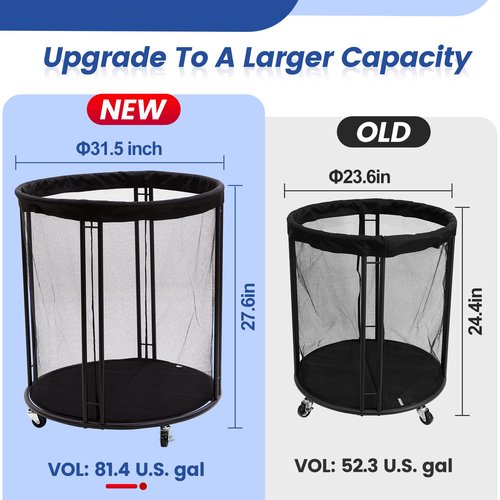 Ball Cart, 82 U.S. GALS Ball Bin, Rolling Basketball Storage Bin with Wheels for Garage, School, Ball Club, Indoor, Outdoor, Mesh Ball Organizer Garage (XXL)