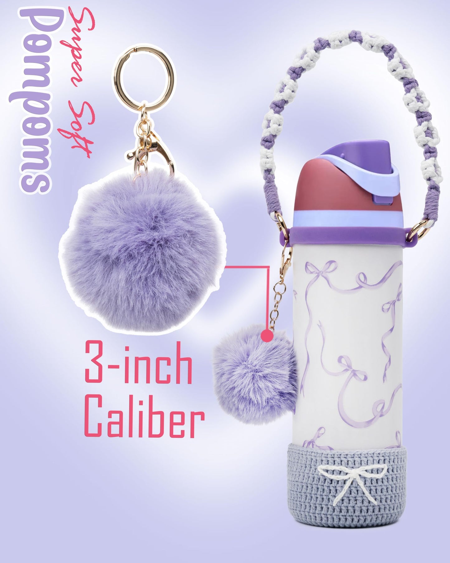 Kaitiaki Crochet Boot Set for Owala Water Bottle 24 oz - Anti-Slip Sleeve, Water Bottle Handle Strap & Crochet Handle, Fits Owala Tumbler, Perfect Owala Accessories (Purple, 24 oz)
