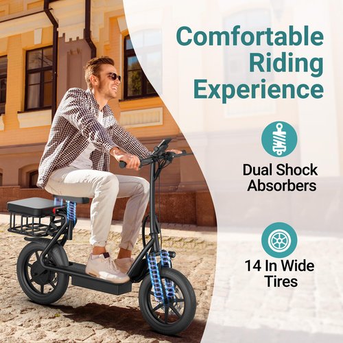 NAVIC T1 Electric Scooter with Seat,Electric Scooter Adults,750W Powerful Motor,27Mile Range,Speed up to 22mph,Foldable e Scooter with Back Basket,Lock