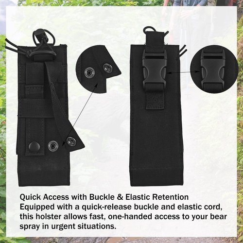 Bear Spray Holster for 7.9, 9.2 & 10.2 oz Canisters – Heavy-Duty Black Nylon Pouch with Quick Release Buckle & Elastic Cord, Secure Fit for Hiking, Camping, Hunting, Outdoor Carry (Spray Not Included)