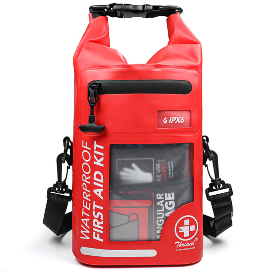 250 PCS Waterproof First Aid Kit, Roll Top Reflective Boat Dry Bag Bug Out Bag, Emergency Medical Kit Ideal for Boating, Camping, Fishing, Kayaking, Floating, Red