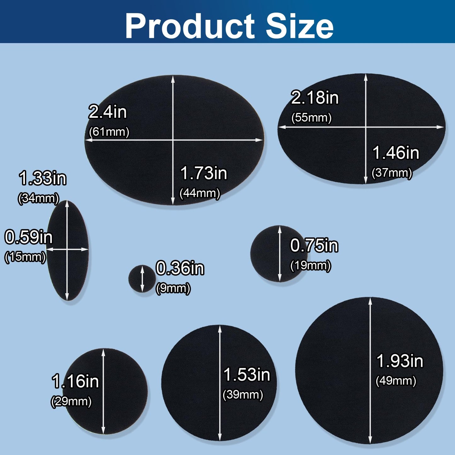 SmallCat 16 pcs Black Down Jacket Repair Patches, Nylon Patches Self Adhesive, Fabric Patches Waterproof for Clothes, Tents, Puffer Jackets - Oval, Round, 2 Sheet