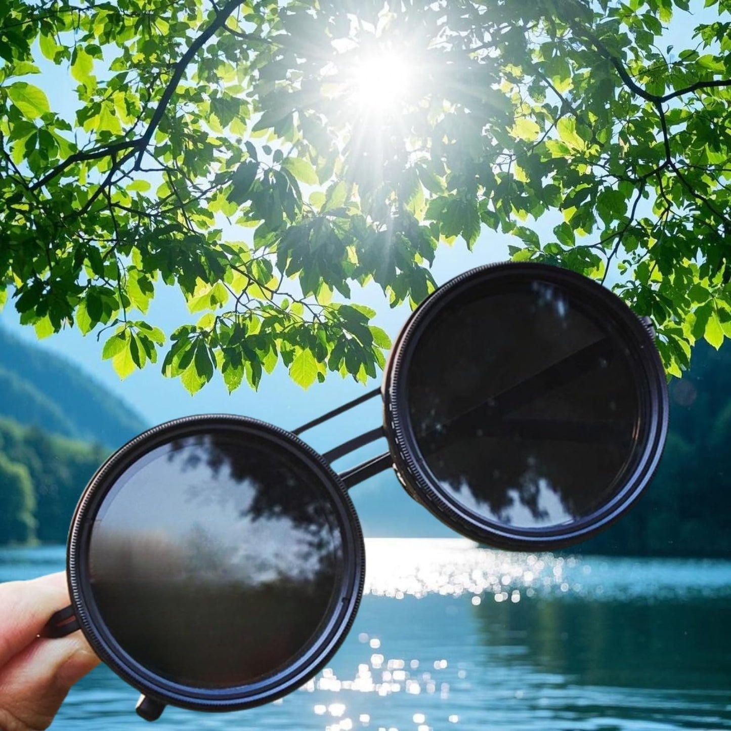 Zentavi Adjustable Tint Polarized Round Sunglasses with Built-in ND Filter, Manual Tint Control for Men's Unique Needs (Black Thick Legs - Black Legs)