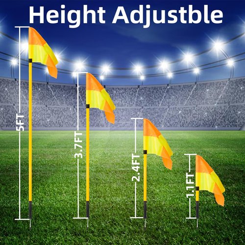 Desyeryamimi Soccer Corner Flags Set of 4 for Soccer Field, Adjustable Spring Loaded Soccer Flags Agility Training Poles Soccer Sticks, Speed and Agility Training Equipment with Storage Bag-5FT
