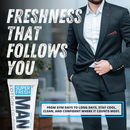 Super Fresh Ball Deodorant Powder Lotion Comfort Cream for Man Parts Groin Butt and Body Hygiene Controls Odor Stops Chafing and Itch Absorbs Sweat Aluminum Free Formula in 4 oz Tube