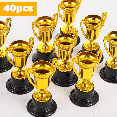 wutfuooo 40 Pack Mini Trophies Bulk Small Tiny Plastic Trophies 3.4 Inch Little Gold Award Cup Rewards Sport Tournament Winning Prize for Football Soccer Baseball Party Favor Prop
