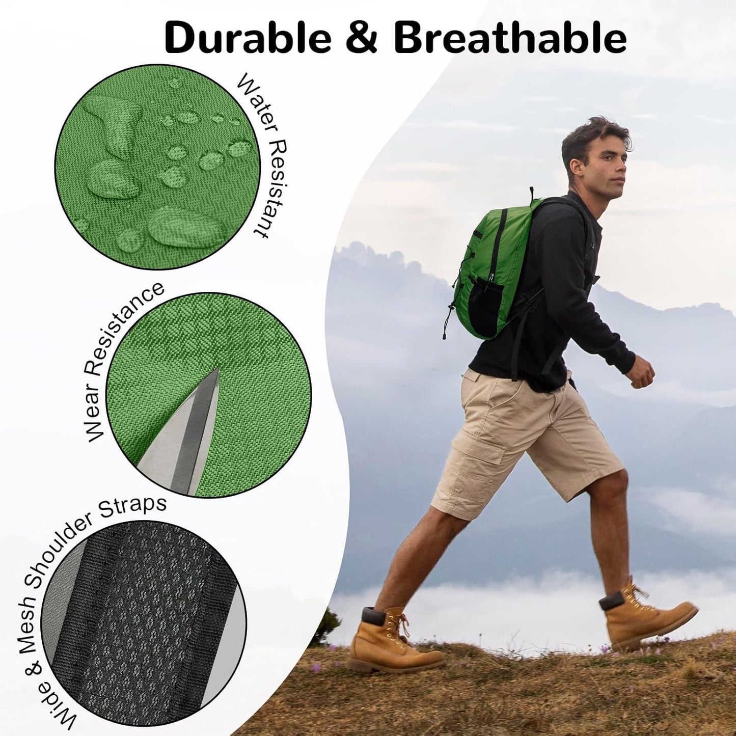 15L Small Foldable Hiking Backpack for Men Women, Packable Collapsible Daypack for Casual, Light Gray