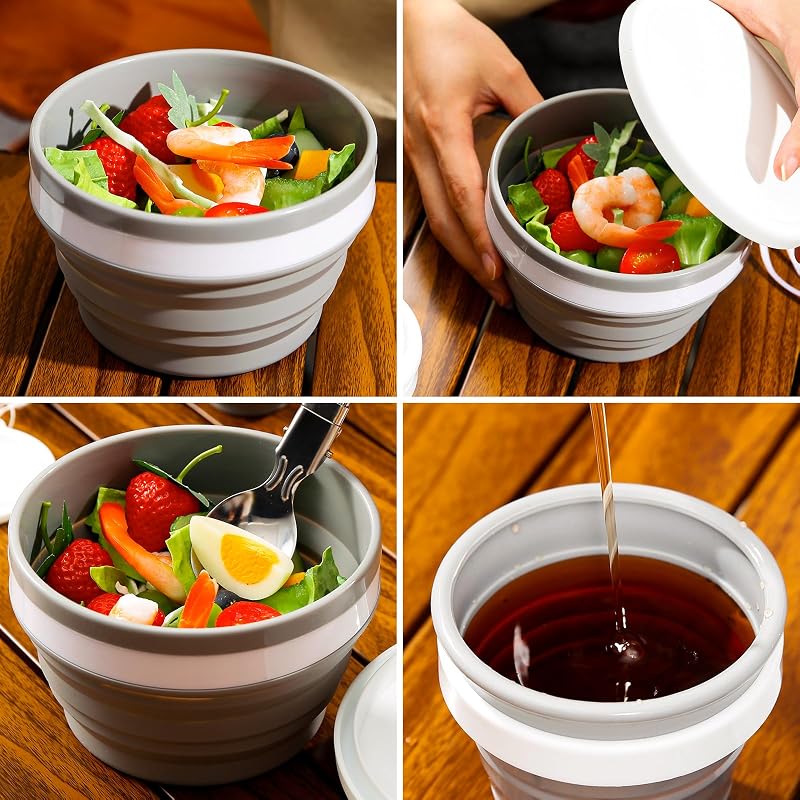 Collapsible Silicone Cup and Bowl Mess Kit for Camping, 950ml Bowl + 200ml Cup
