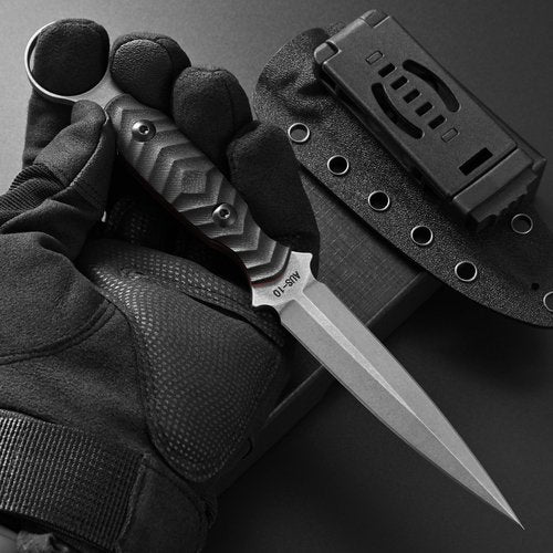 Gtkii GTK340 Fixed Blade Knife AUS-10 Steel Blade G10 Handle Full Tang EDC Tool Knifes for Outdoor Camping Hiking Survival(Silver)