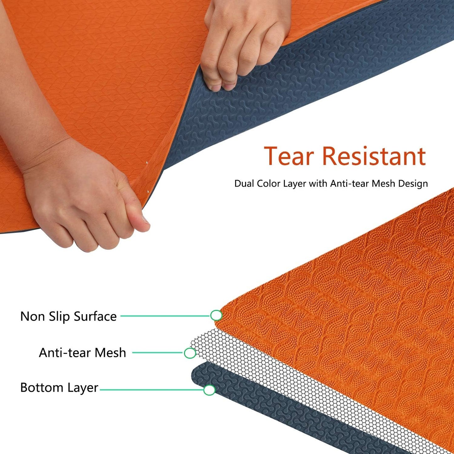 IUGA Yoga Mat Non Slip Anti-tear Pilates Mat Eco Friendly Hot Yoga Mats Thick for Workout & Exercise(72"x 24"x 6mm)