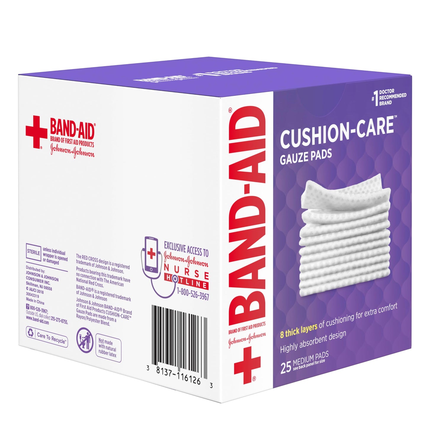 BAND-AID Brand Cushion Care Sterile Gauze Pads for Protection of Minor Cut, Scrapes & Burns, Non-Adhesive & Wound Care Dressing Pads, Medium Size, 3 inches x 3 inches, 25 ct