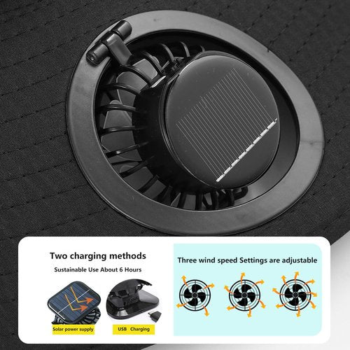 Hat with Fans Solar Power, Wide-Brim Sun Hat with 2 Solar Fan for Men Women, UPF 50+ Bucket Fishing Hat with Fan Built in (US, Alpha, One Size, Large, Petite Plus Size, Black)