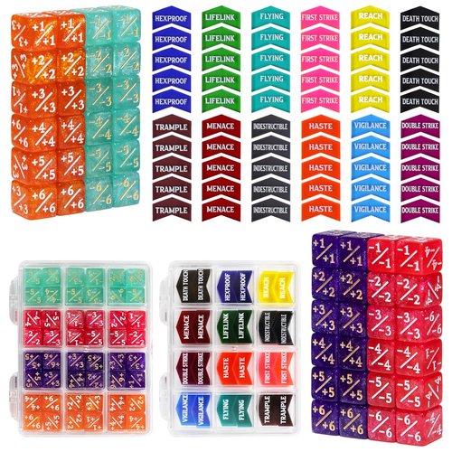 FIGURESLAB 108PCS MTG Keyword Counters Tokens & 12mm MTG Life Counter Dice Set for Magic Card with Box, Compatible with Magic CCG Card Gaming Accessories