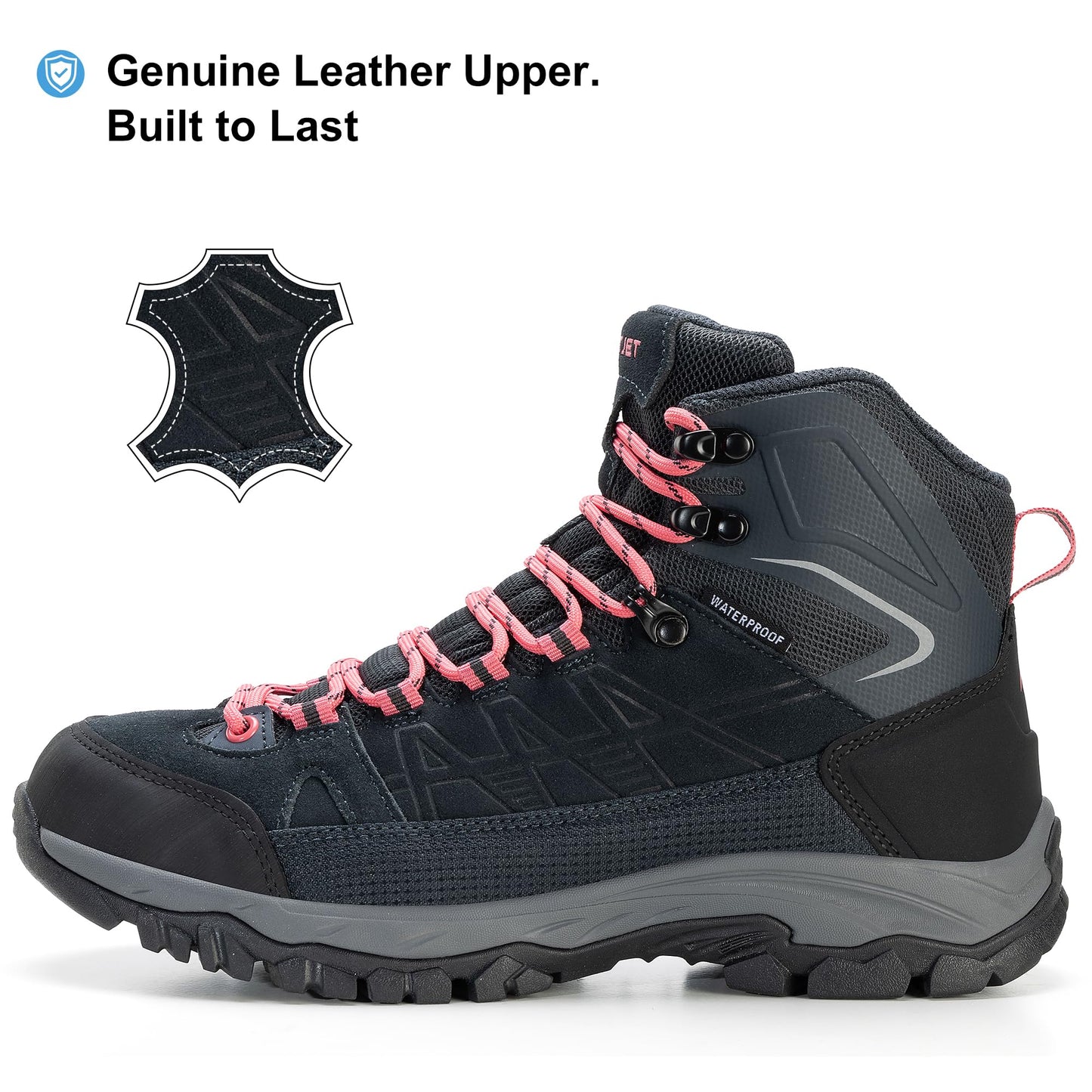 OUTJET Women's Waterproof Hiking Boots Lightweight Comfortable Non-Slip Outdoor Walking Trekking Trails Boot