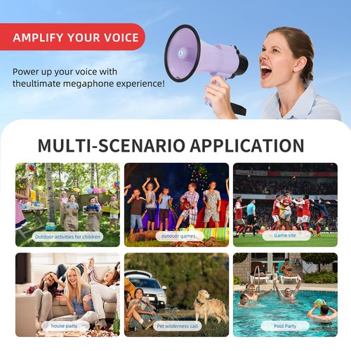 B S Portable 20W Mega Phone Bullhorn Loud Speaker with Bottle Opener, Alarm Siren Projection Range Up to 600 Square Yards for Recording, Outdoor Events and Crowd Management,Lilac